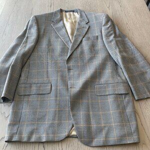 Men's 100% Wool S. Cohen Plaid Blazer in Tan Base with Black Houndstooth Pattern